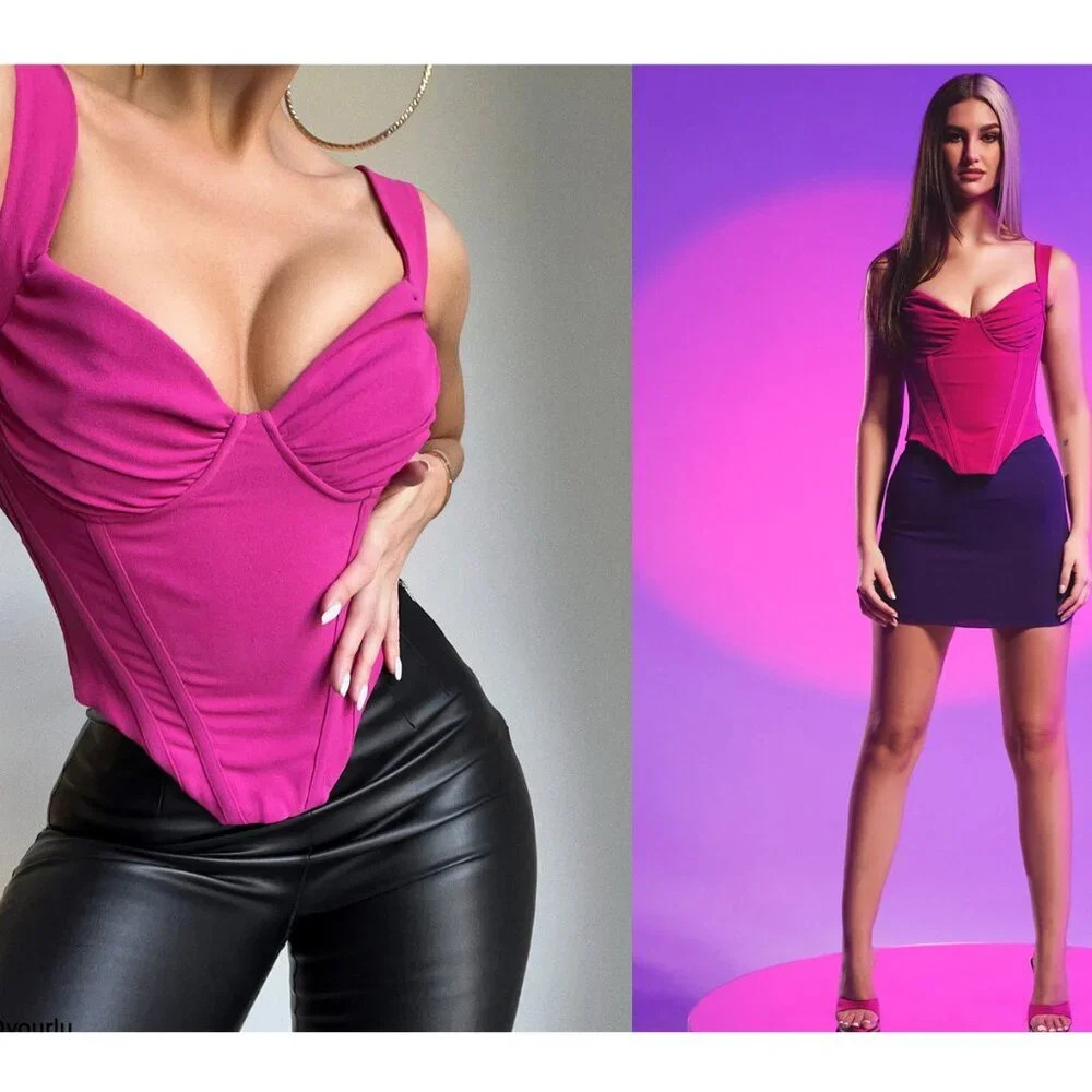 House of CB Dana Corset FUCHSIA BONED CORSET TOP NWOT size XS